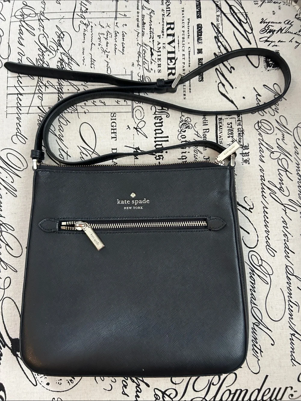 kate spade Black Saffiano Crossbody with Front Zip Pocket